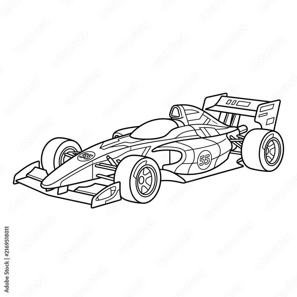 Fototapeta premium Formula 1 Race Car, Line Art Illustration for Coloring and Design