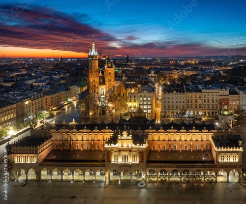 Krakow Main Market Square at blue hour, Poland