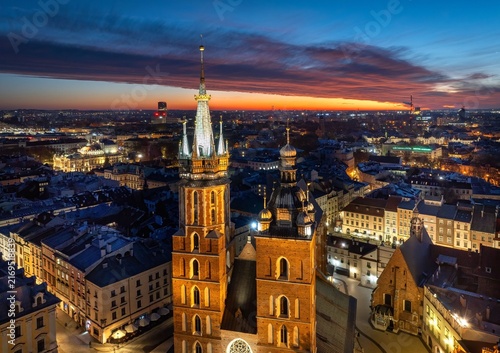 Krakow Main Market Square at blue hour, Poland