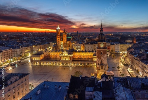 Krakow Main Market Square at blue hour, Poland