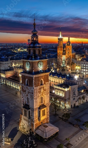Krakow Main Market Square at blue hour, Poland