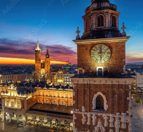 Krakow Main Market Square at blue hour, Poland