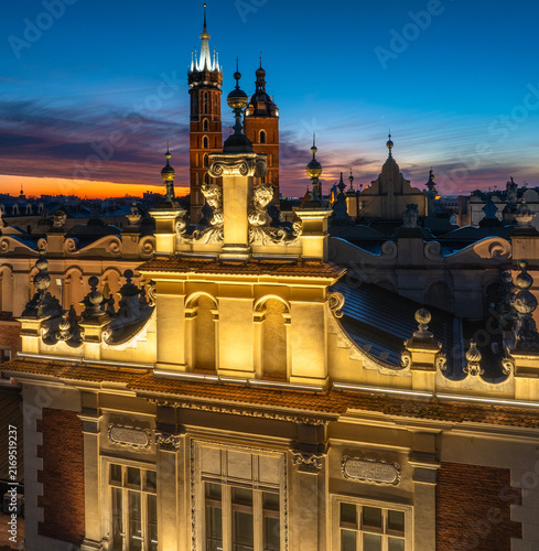 Krakow Main Market Square at blue hour, Poland