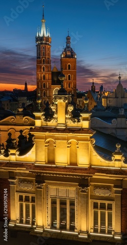 Krakow Main Market Square at blue hour, Poland