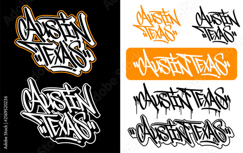 Graffiti-style Austin Texas typography designs in bold urban style