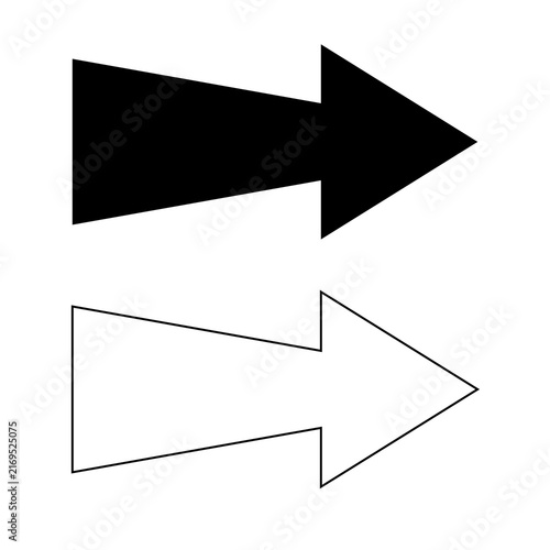 Black right arrow symbol with solid and outline designs, directional sign vector graphic