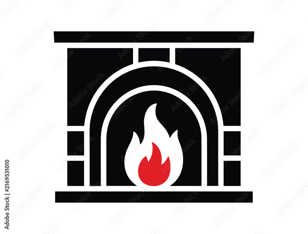 Fototapeta premium Stylized graphic illustration of a fireplace with a glowing red and white flame inside