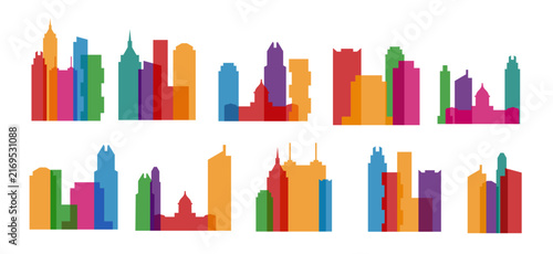 Austin Texas City Skyline Variations, Colorful Urban Buildings and Downtown Architecture Vector Set
