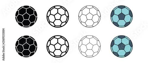 Soccer Ball Designs Showing Different Color Patterns and Panel Styles for Sports Graphics