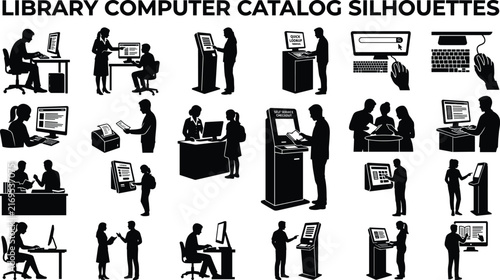 Library Computer Catalog Silhouettes Collection