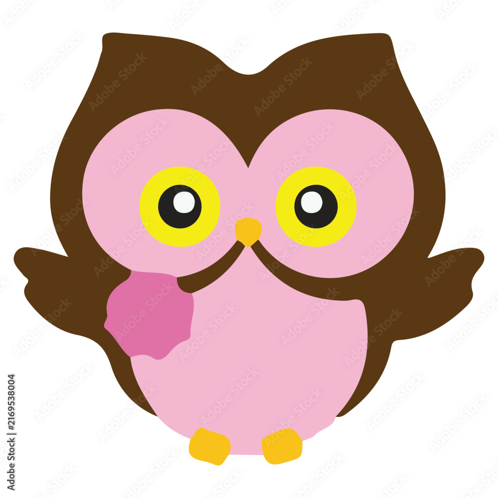 Fototapeta premium Cute owl vector illustration with pink face and brown body