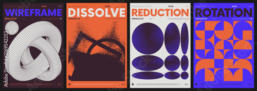 Vector minimalist colorful contemporary art with geometric shapes, bold aesthetic brutalist style inspired graphics, shape distortion effect, modern abstract poster collection 36