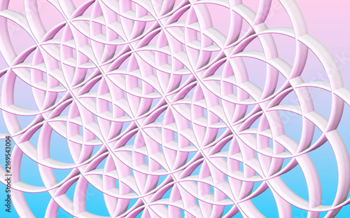 Abstract 3D geometric pattern of intersecting circles and sacred geometry in soft pastel colours