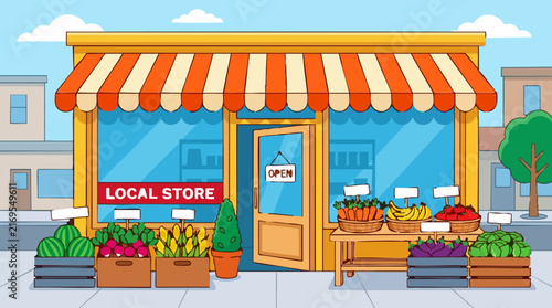 Canvas Print Illustration of a local produce store with fresh fruits and vegetables