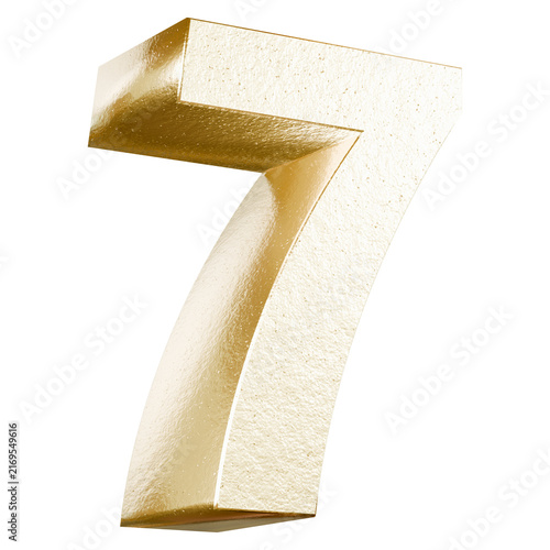 Textured gold number 7 in 3D render