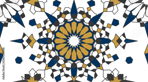Moroccan zellige medallion pattern with intricate geometric design and symmetrical arrangement