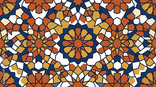 Moroccan zellige tile pattern with intricate geometric design and warm color palette