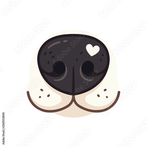 Cute dog nose vector illustration with heart reflection isolated on white background