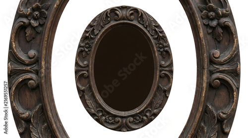 Antique Baroque Ornate Wooden Picture Frame Isolated on Transparent Background.