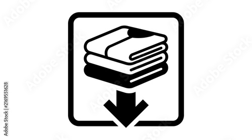 Minimalist Icon of Folded Clothes Stack with Downward Arrow for Apparel Organization and Donation