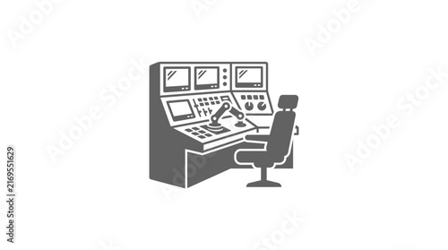 Mission Control Center Console with Multiple Displays and Operator Chair Vector
