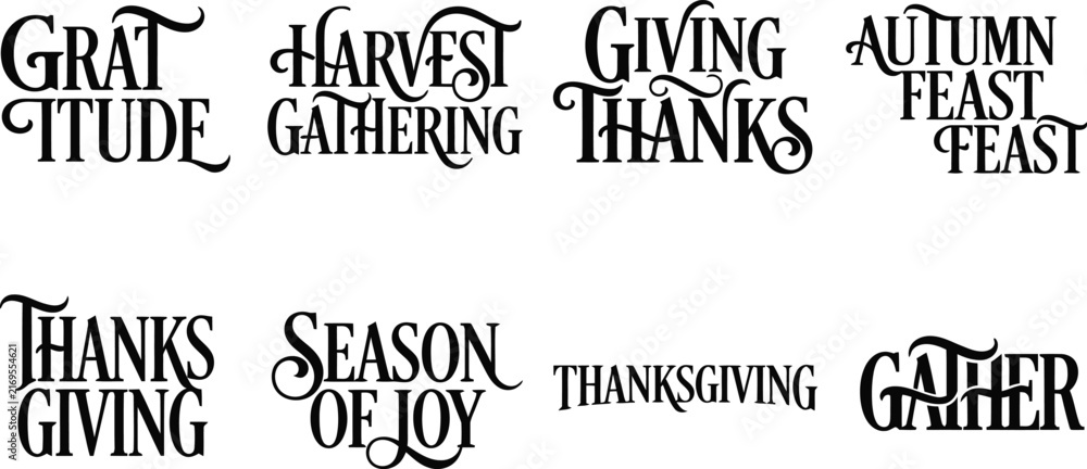 Obraz premium Set of thanksgiving and autumn themed calligraphic lettering phrases and quotes