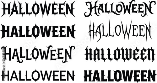Collection of various scary halloween text designs in different gothic fonts