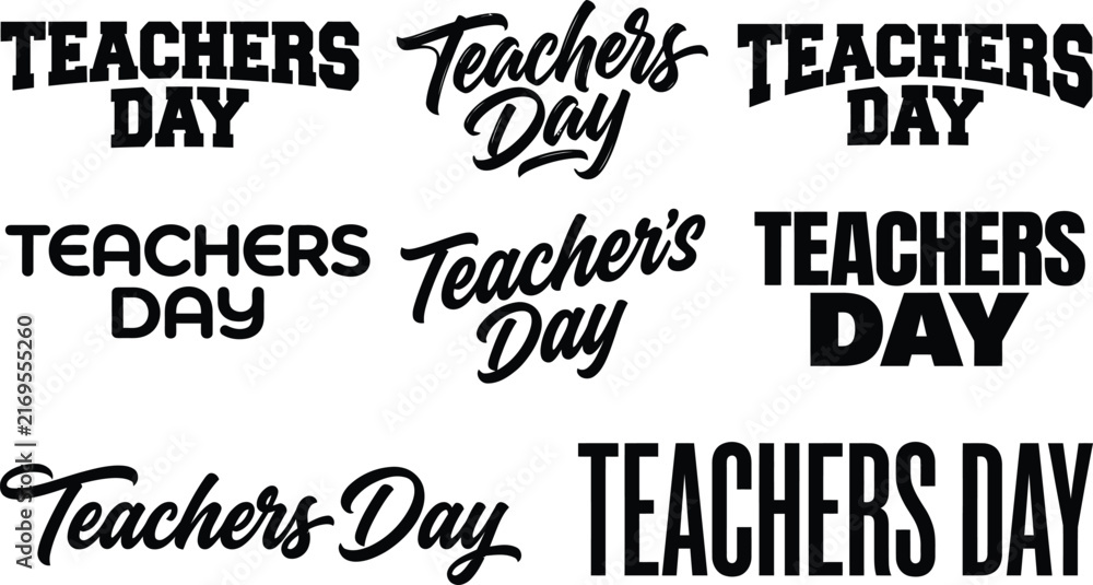 Obraz premium Collection of various black and white typography designs for teachers day