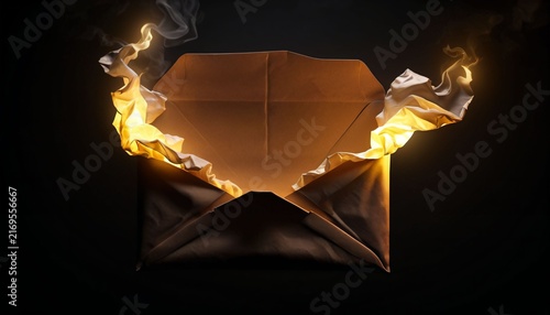 Burning envelope with glowing message inside