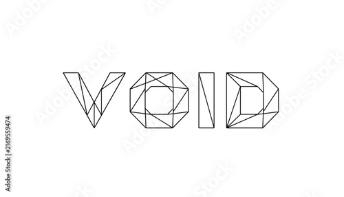 Geometric word void constructed from intricate black wireframe lines and vertices on a crisp white background.