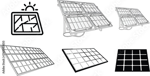 Foto Set of solar penal vector icons isolated on transparent background