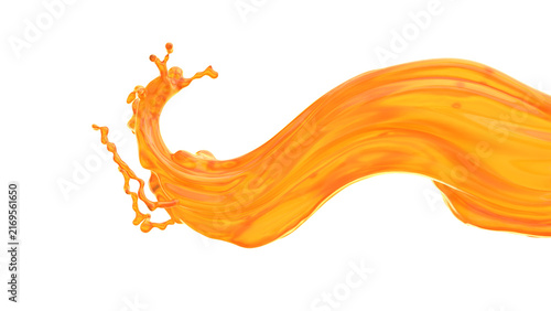 Obraz na płótnie Liquid splashes and flows in a smooth wave shape, creating a bright orange trail