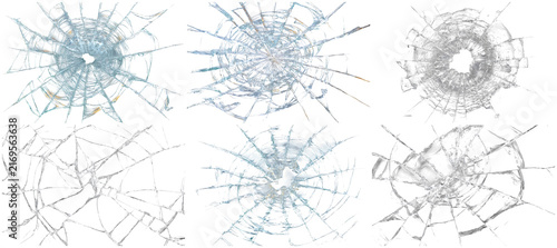 Foto Set of broken glass cracks overlay PNG, realistic shattered window effects for p