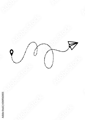Paper Airplane Flight Path and Location Pin Minimal Icon Set