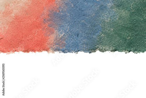 Colorful Torn Paper Strip with Red Blue and Green Texture on Transparent Background