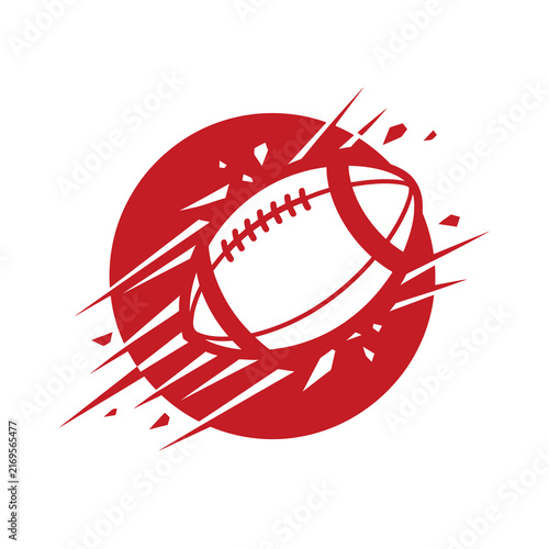 American Football Vector Logo Design with Flying Ball and Speed Lines on a Red Circular Background, Dynamic Sports Graphic for Teams, Tournaments, and Athletic Branding