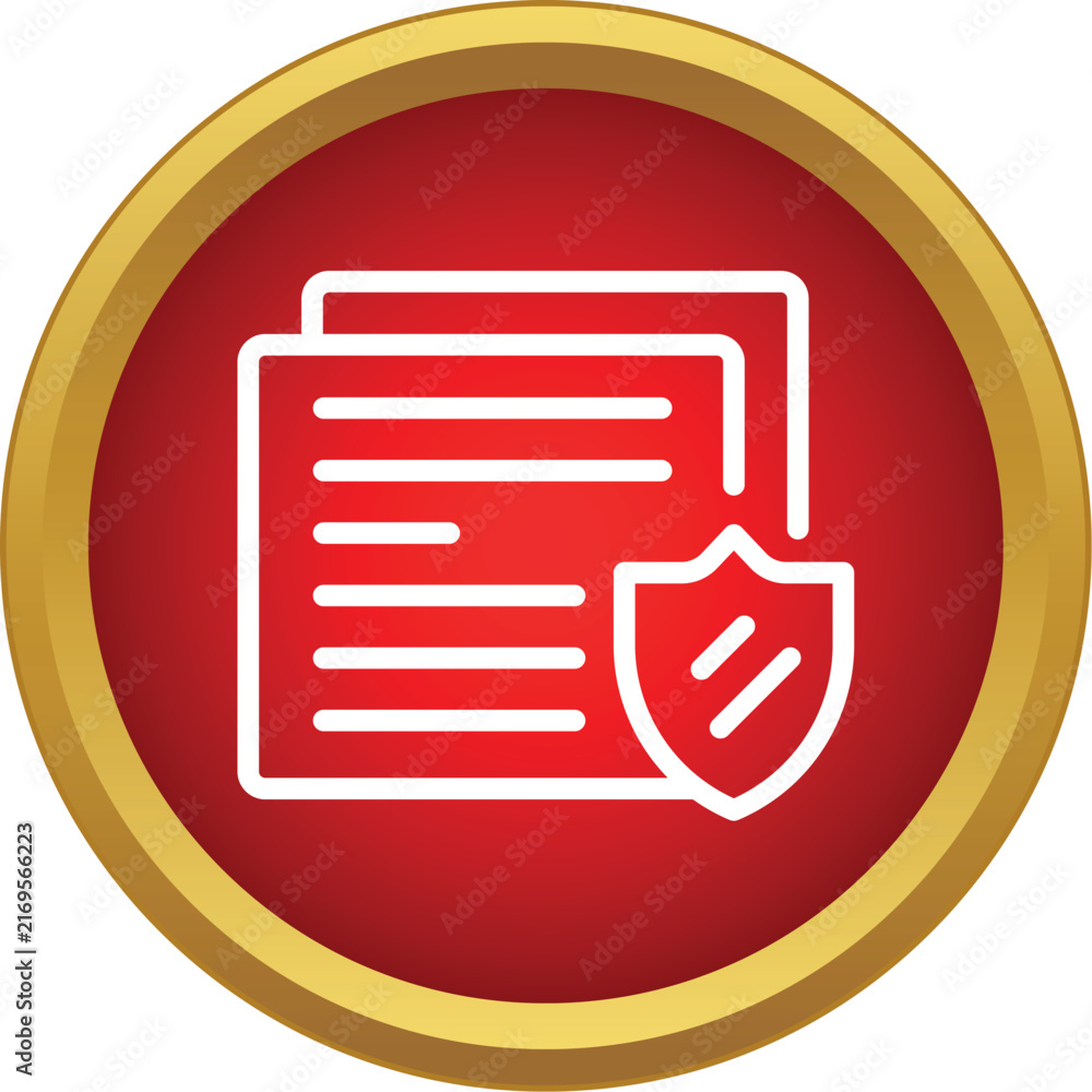 Fototapeta premium Document files with a shield icon on a red and gold circle background