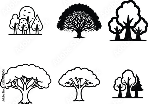 Set of tree vector icons isolated on transparent background
