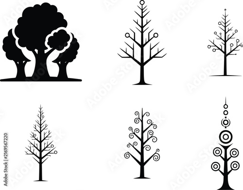 Set of tree vector icons isolated on transparent background