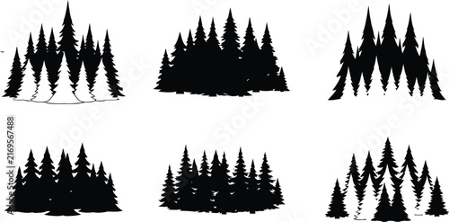 Set of tree vector icons isolated on transparent background