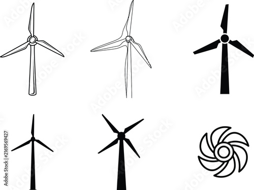 Set of turbine vector icons isolated on transparent background
