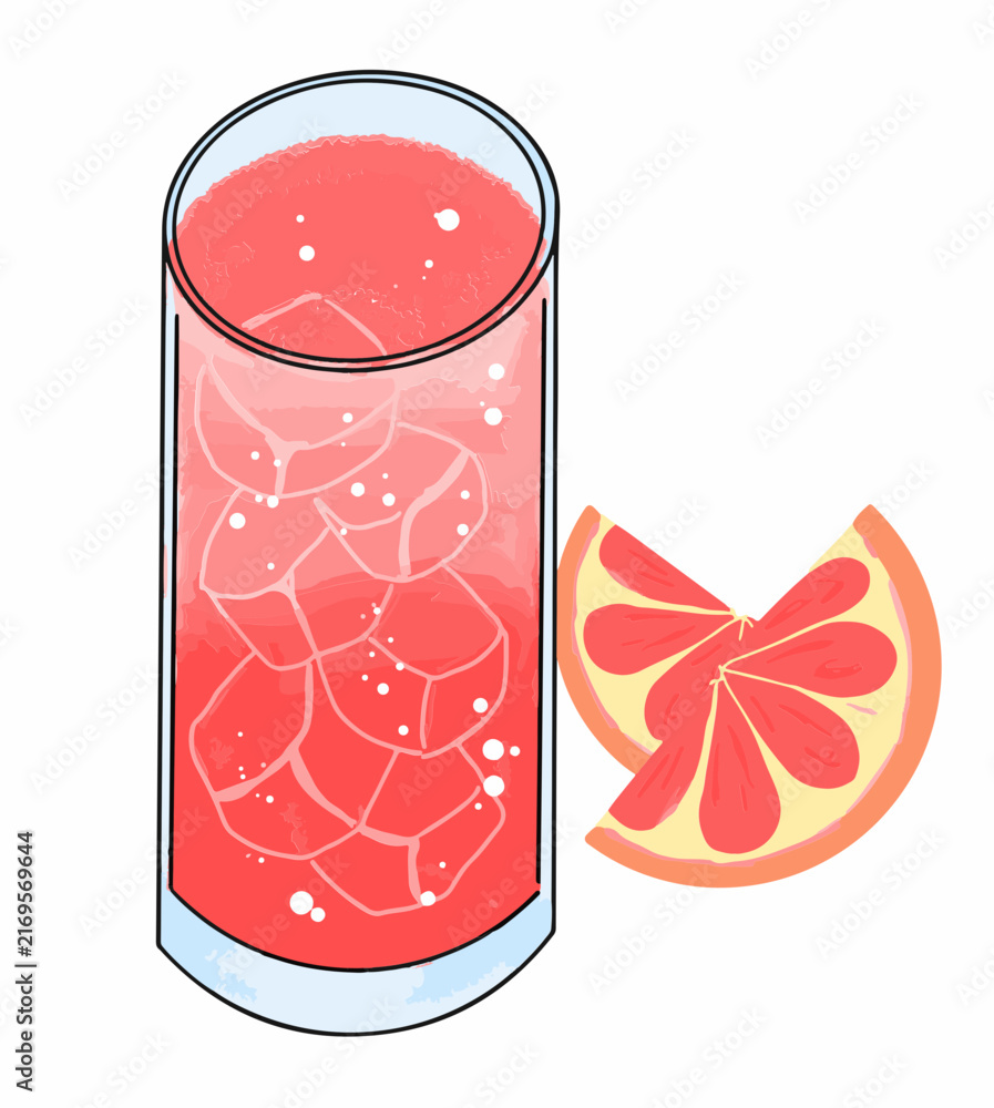 Obraz premium Fresh Grapefruit Ade with Grapefruit Illustration in Glass