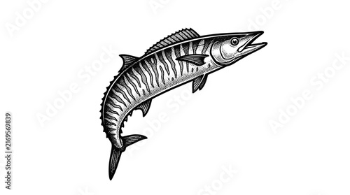 Vintage style hand-drawn wahoo fish engraving