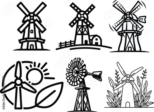 Set of turbine vector icons isolated on transparent background