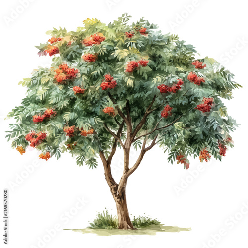 Canvastavla Rowan Tree, watercolor painting vector, isolated on a white background
