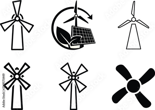 Set of turbine vector icons isolated on transparent background