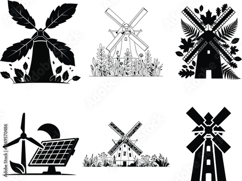 Set of turbine vector icons isolated on transparent background