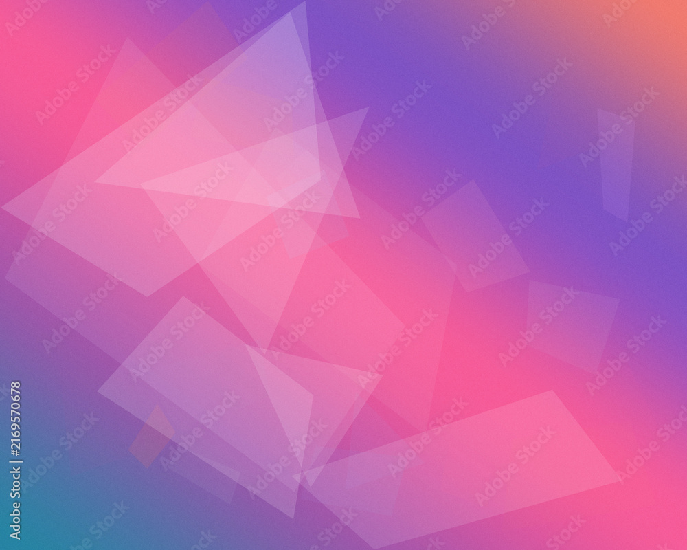 Obraz premium Layered translucent polygons float across a vibrant pink, purple, blue, and coral backdrop, creating a dreamy modern atmosphere ideal for websites, presentations, posters, and branding.
