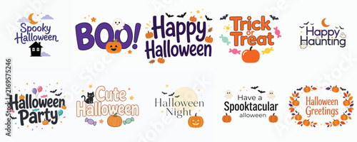 Halloween-themed greeting vector. Vektor, illustration, minimalist, flat