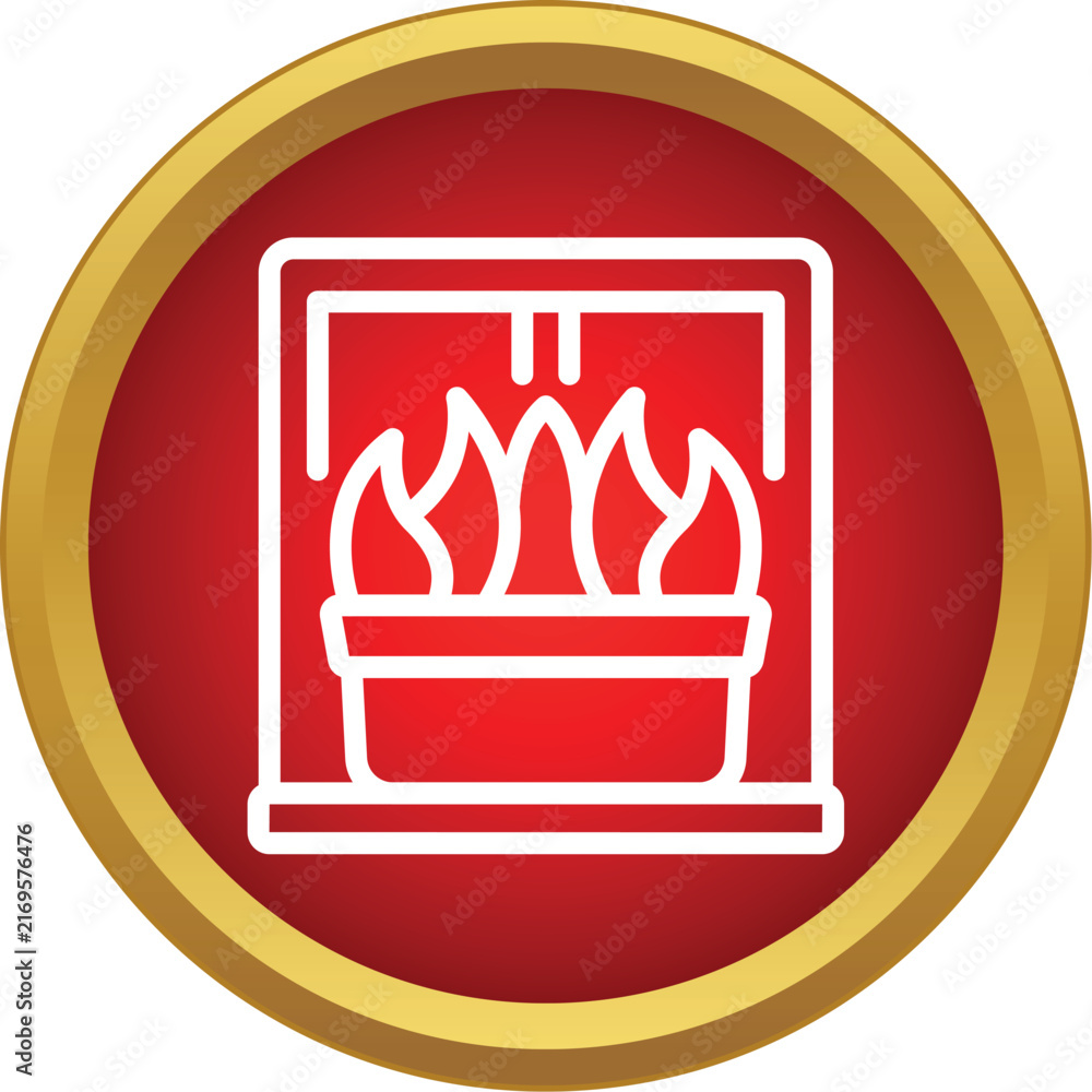 Fototapeta premium Fireplace icon showing burning flames inside a hearth for heating